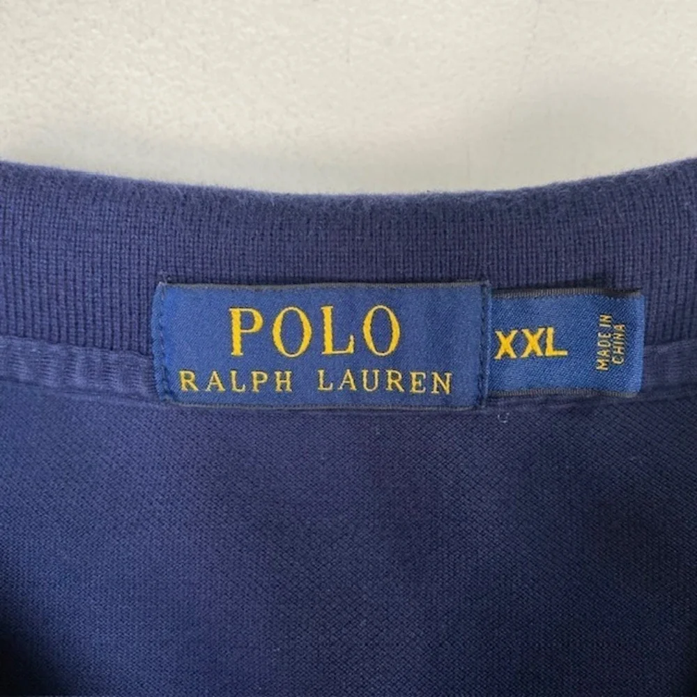 Polo Ralph Lauren Mens XXL Navy Blue Big Pony Long Sleeve Polo Tipped Trim - Picture 2 of 10